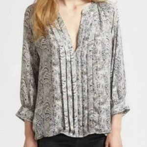 Joie  100% Silk Pleated Blouse Animal Print White Grey Black Women Medium